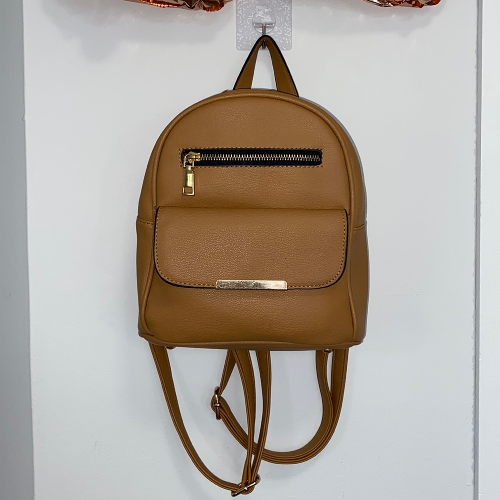 Tan faux leather backpack